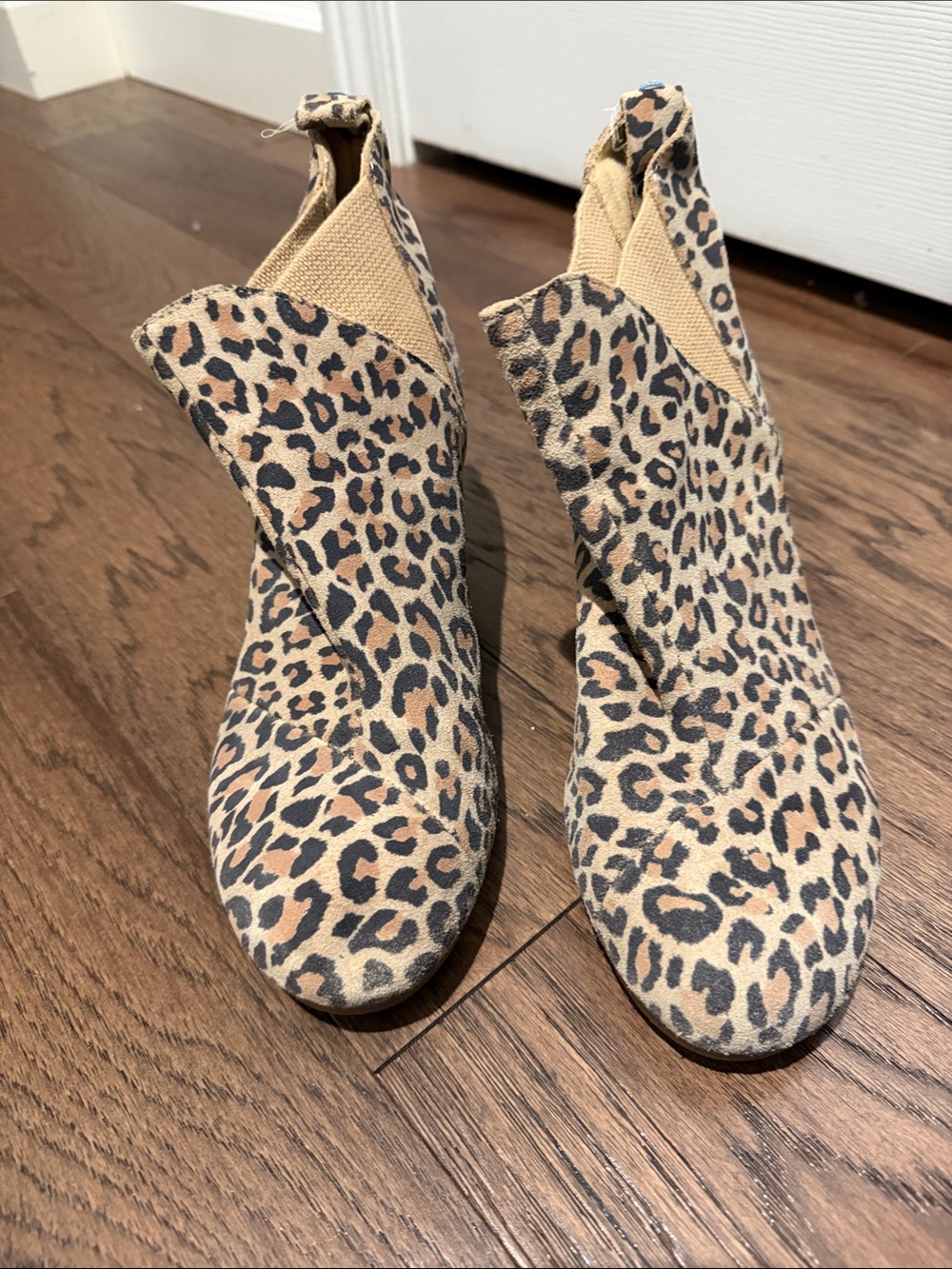 Toms Leopard Print Ankle Booties in Tan and Black